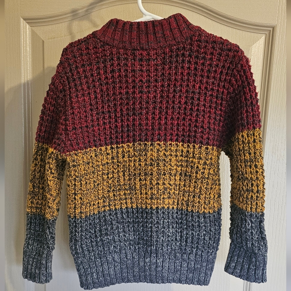 Cat & Jack boys' chunky knit pullover sweater in red, yellow, and gray. - Picture 4 of 4